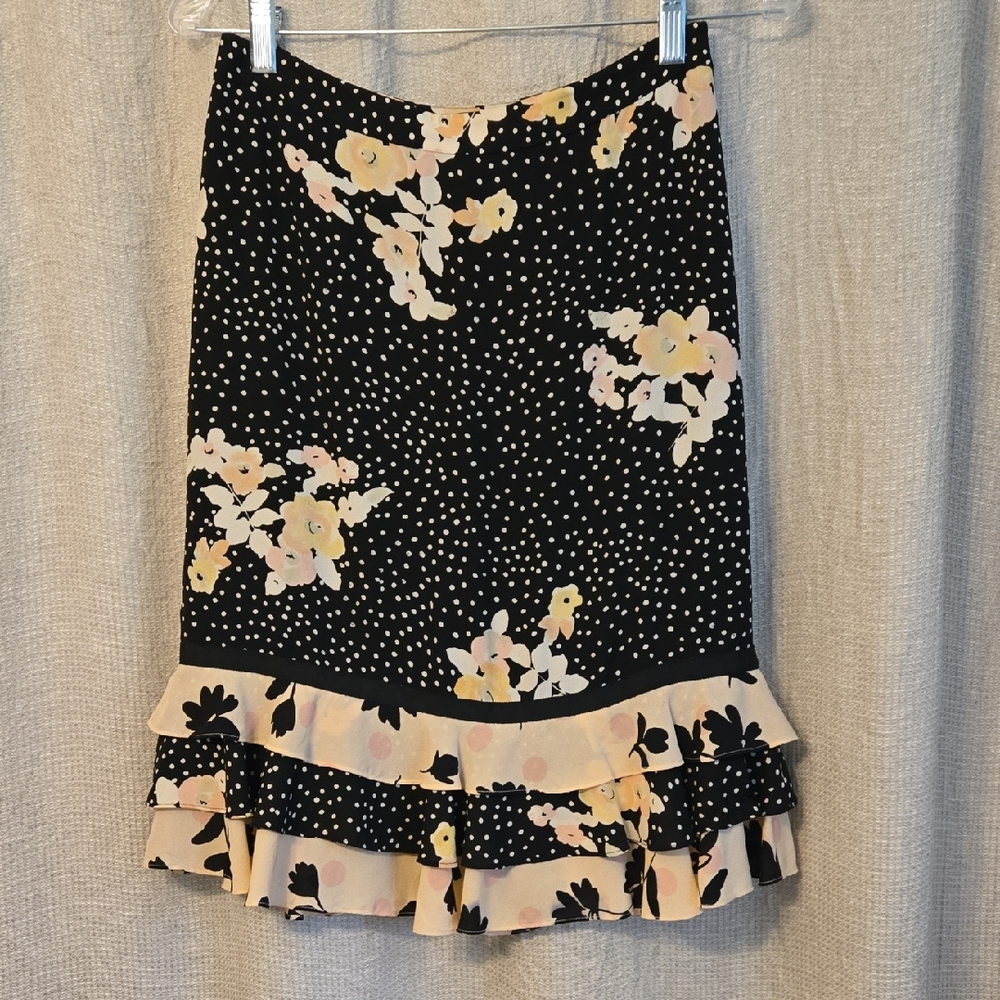 Banana Republic Ruffled Skirt Size 0 black cream pink